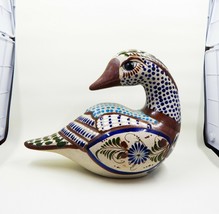 Tonala Hand-Painted Pottery Duck Folk-Art Signed Mateos Large Brown Beak Decoy - £34.34 GBP