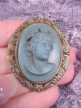 (cs52-1) Full face Women blue oval CAMEO scrolled Brooch pin Pendant jewelry - £23.15 GBP