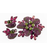 Vendome Pink and Green Rhinestone Jewelry Set in Black Metal Brooch and ... - $9,408.20 MXN