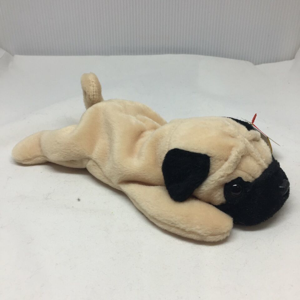 Primary image for Ty Original Beanie Baby Pugsly Pug Dog Tan Plush Stuffed Animal W Tag May 2 1996