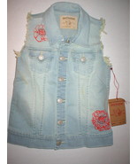 New Girls NWT $128 True Religion Brand Jeans M Denim Vest Light Blue Red... - $126.72