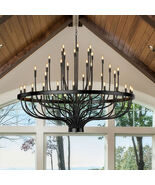 Industrial 48-Light Chandelier, Black Adjustable Pendant Light for Livin... - $509.04