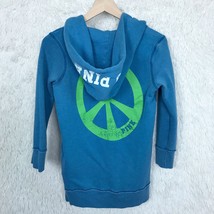 PINK Victorias Secret Hoodie Sweatshirt Blue 3/4 Sleeve Peace Dog Womens XS - £15.81 GBP