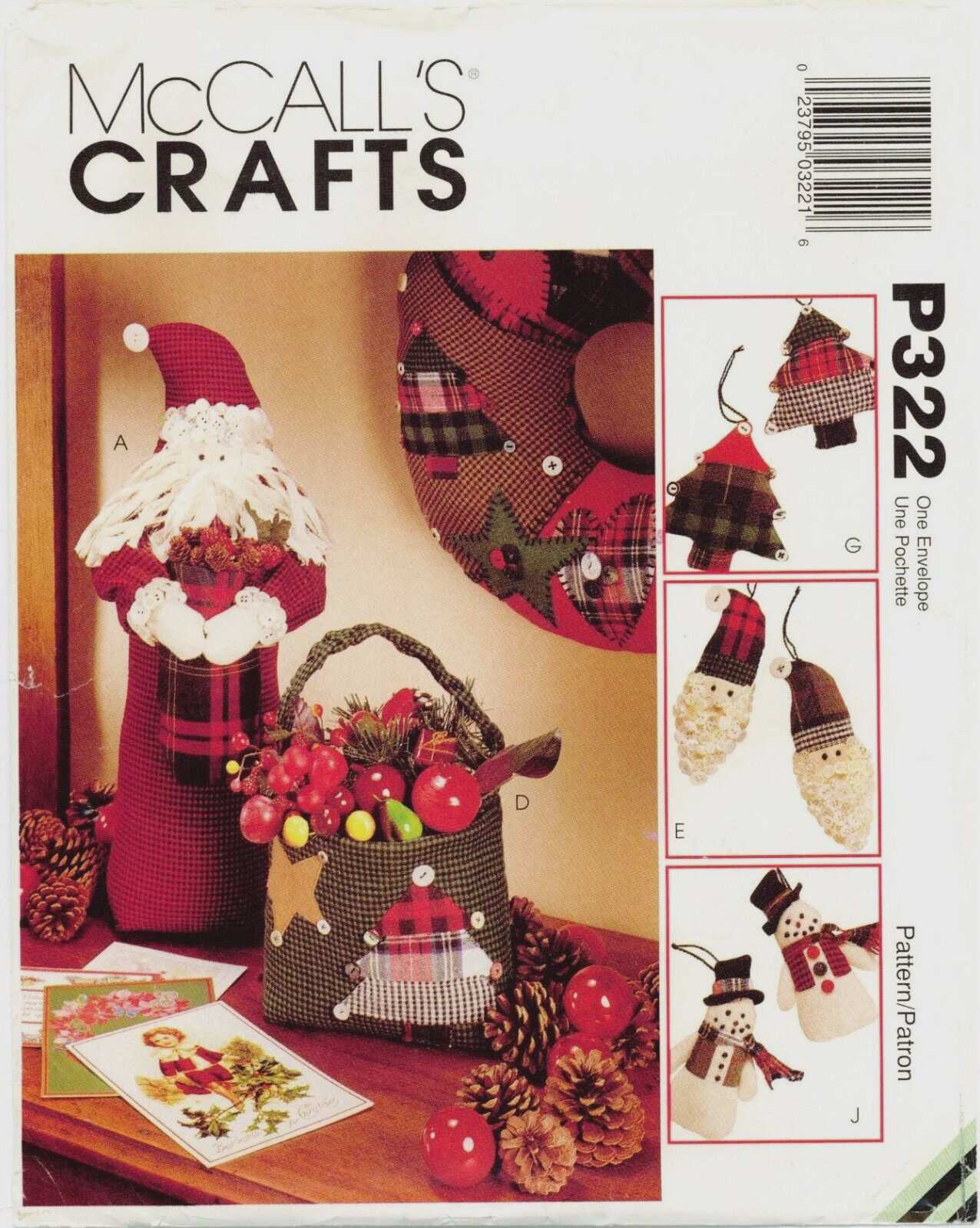 McCalls 322 8328 CHRISTMAS Wreath Stocking Ornaments Basket Crafts Pattern UNCUT - £17.98 GBP