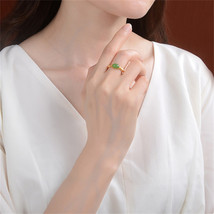 Natural Green Jade Jasper Rings Necklaces for Women Gold Bamboo Jewelry Sets 100 - £38.68 GBP