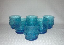 Anchor Hocking RAINFLOWER Laser Blue Old Fashioned Glasses Tumblers ~ Set of 6 - £33.94 GBP