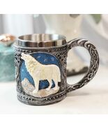Starry Night Mountains Celtic Howling White Wolf Coffee Mug And Wine Gob... - $727.72 MXN