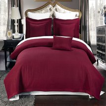 Blancho Bedding Luxury Burgundy Checkered Quilted Wrinkle Free Microfiber Multi- - £118.71 GBP