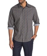 NWT ROBERT GRAHAM shirt M black multi contrast cuffs designer men&#39;s geom... - $164.03 CAD