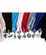 Jewelry Scarf Silver Pendant Beaded Fringe 70&quot; Long BOGO  - $14.99