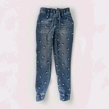 Disney Parks Mickey Mouse Denim Joggers Womens XXS Blue Jean Pants Draws... - $28.99