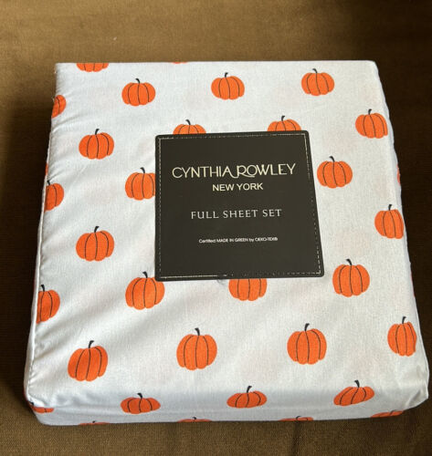 Primary image for New Cynthia Rowley Cute Fall Pumpkins 4 Pc Full Sheet Set Microfiber Gray Orange