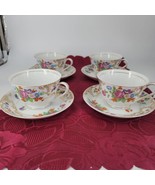 Kongo China Tea Cups and Saucers 1945 STS Hand Painted  Floral Lot of 4 ... - $42.56