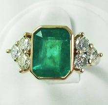 2.45Ct Emerald Cut Green Emerald Antique Vintage Ring 14Carat Yellow Gold Over - £74.54 GBP