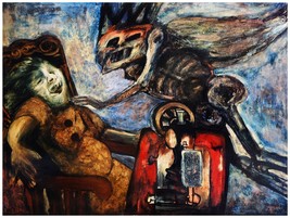 9117.Abstract.Woman in chair haunted by evil spirit.POSTER.decor Home Of... - $24.03 CAD+