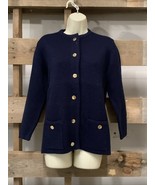 Haymaker Vintage Navy Blue Ladies Acrylic Cardigan Sweater Jacket M KG - $69.46 CAD