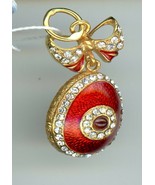 Russian Faux Silver Egg Pendant, red with circular stones &amp; red ruby-lik... - $73.88 CAD