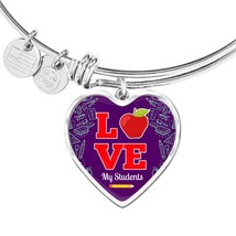 Love My Students Teacher Heart Bangle Stainless Steel or 18k Gold 18-22&quot; - £38.23 GBP+