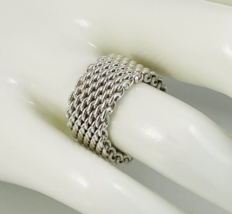 Size 5.5 Tiffany &amp; Co Somerset Ring Mesh Weave Flexible Ring in Sterling Silver - £199.76 GBP