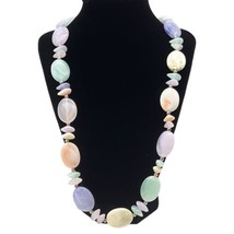 Acrylic Oval Pastel Beaded Single Strand Fashion Necklace Purple Pink Green 24&quot; - £8.34 GBP