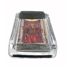 Tarot Card D12 Glass Square Ashtray 4&quot; x 3&quot; Smoking Cigarette XI Justice - £39.52 GBP