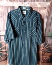 Ely Cattleman Men&#39;s Shirt Size 3XLT Tall Man Pearl Snap Blue Stripe Shor... - $15.84