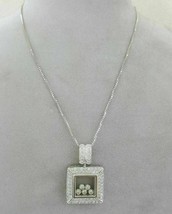 1.50Ct Round Simulated Diamond Square Pendant 18&quot; 14K White Gold Plated - £87.29 GBP