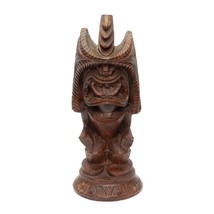 Winner Tiki God Good Fortune Hawaiian Monkey Pod Carved Wood Statue Vintage 10&quot; - £27.66 GBP