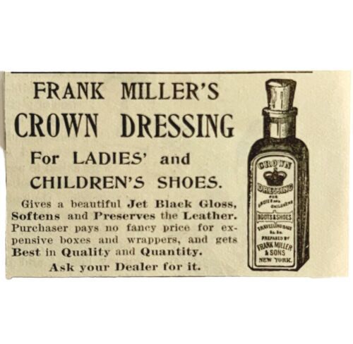 Primary image for Frank Miller Shoe Crown Dressing 1894 Advertisement Victorian Polish 1 ADBN1mm