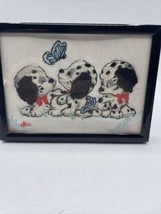 Dalmation Crewel Embroidery Puppies Jiffy Sunset Blue Butterflies Custom Framed - £16.28 GBP