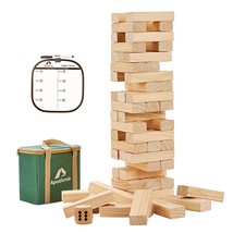 54 Pcs Tumble Timber Set [Stack To 3Ft], Pine Wooden Tumble Tower Game With Dice - £43.49 GBP