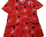 Disney Scrubs V-Neck Top Size Small Scrub Red Stars Mickey Mouse New - £17.44 GBP