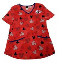 Disney Scrubs V-Neck Top Size Small Scrub Red Stars Mickey Mouse New - £17.44 GBP