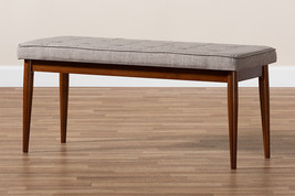 Nahla Light Gray Fabric Upholstered Medium Oak Dining Bench - $2,968.15 MXN