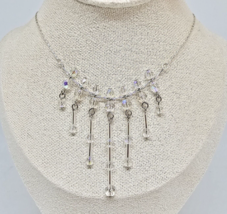 MONET Silver Tone AB Crystal Beaded Dangle Chain Necklace - £14.16 GBP