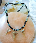 Vintage Triple Shark Tooth Necklace with Hematite Amazonite Natural Ston... - £20.74 GBP