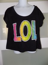 Justice Glitter LOL Black SS Crop Shirt Size 12 Girl&#39;s - £14.22 GBP