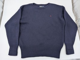 Polo Ralph Lauren 100% Wool Crew Neck Sweater Chunky Knit Navy Blue Men&#39;... - $49.49