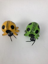 2 x Hand Painted Mexican Tejoruco Seed Folk Art Green Yellow Snail Bobble Head - £14.30 GBP