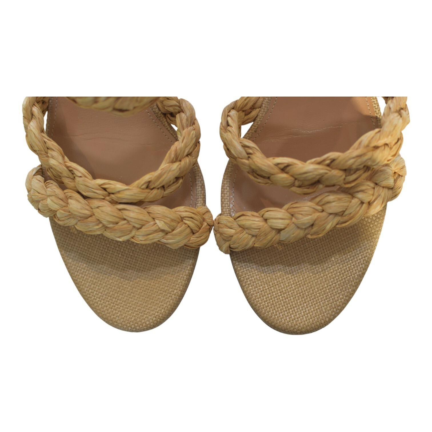 Aquazzura Costiera 50 natural beige raffia sandals medium heels size 38,5-8,5US Item image 13