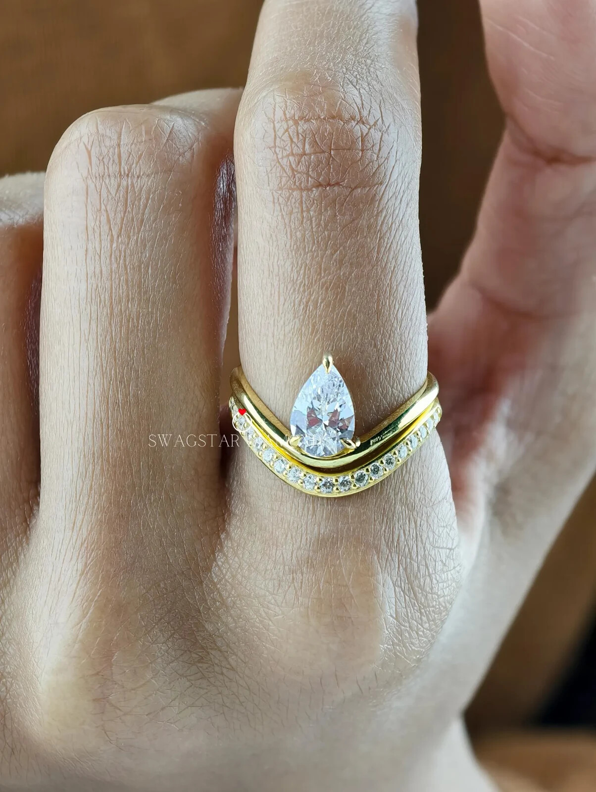 Lab Grown 1 CT Diamond Ring Pear And Round Cut Engagement Ring 14K Yellow Gold Item image 7