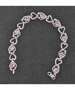 7.20Ct Heart Cut Lab-Created Pink Sapphire Tennis Bracelet 14k White Gol... - £282.49 GBP