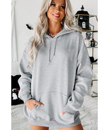 Light Grey Kangaroo Pocket Drawstring Oversized Hoodie - $4,177.94 MXN