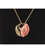 Avon Poppy Pendant Brooch Pin Coral Pink Necklace 26&quot; Chain Gold Tone Si... - $23.50