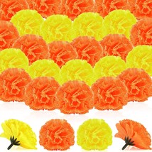 50 Pcs Marigold Flower Heads Bulk Artificial Flowers With Stems Diy Marigold Gar - £15.84 GBP