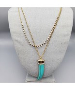 NWT Necklace Earring Set Blue Luck Horn Pendant Rhinestone Layered Pierc... - $557.69 MXN