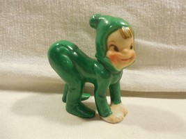 Vintage Japan Ceramic Christmas Green Smiling Pixie Elf Figurine 3&quot; - £17.98 GBP