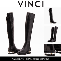 The Valeria Pearl Heel Knee-High Women Black Leather Boot image 12