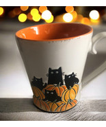 Halloween Black Cats In Pumpkin Patch Ceramic Distressed Mug Spectrum De... - $29.28