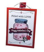 Valentines Jar Filled/W Hearts Hanging Wood Glittered Decor 12x10inches - $18.69